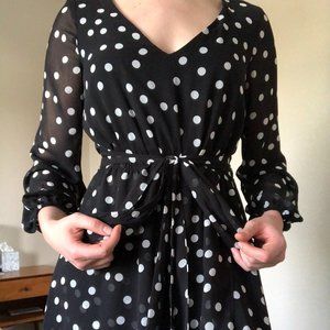 INC Black and White Polka Dot Maxi Dress